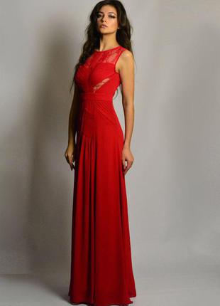 Красивейшее красное вечернее выпускное платье в пол с кружевны...
