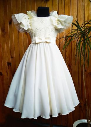 Плаття пишне колір екрю бальне ошатне 116-128р сукня біла