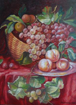 Картина "Персики и виноград".