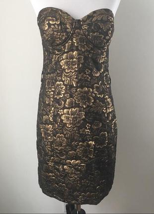 Платье на новый год вечерние s 38 44 золотое чёрное сукня