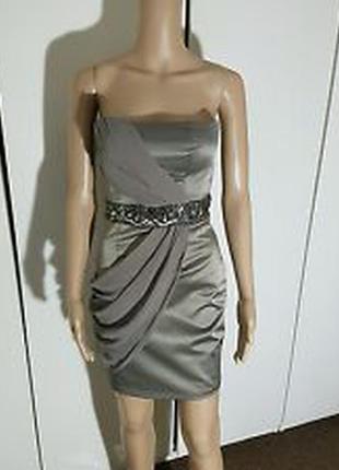 Вечерние платье выпускное коктейльное серое серебряное  м 40