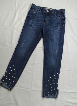 Классные джинсы скинни с жемчужными бусинками от zara×