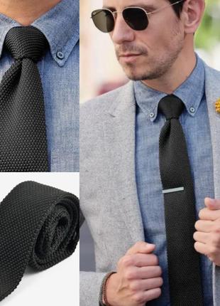 Вязаный черный галстук clipon tie с клипсой