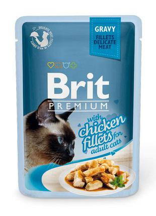 Вологий корм для котів Brit Premium Cat Pouch філе курки в соу...