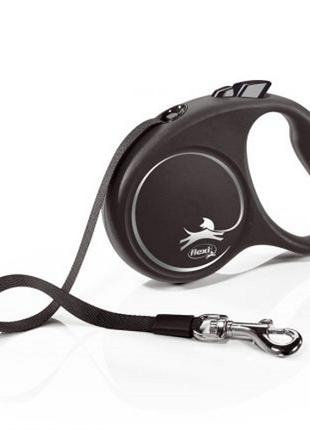 Повідець-рулетка Flexi Design S чорна для собак до 15 кг, стрі...