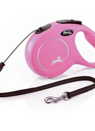 Поводок-рулетка New Classic M трос розовая для собак до 20кг, 8м