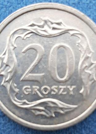 Монета Польща 20 грошей, 1992 года