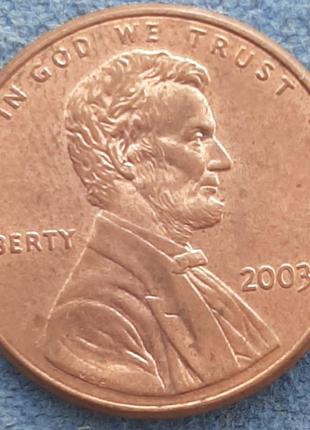 Монета США 1 цент, 2003 года, Lincoln Cent Без мітки монетного...
