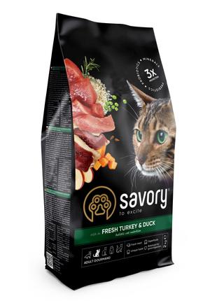 Сухой корм Savory Adult Cat Gourmand для котов с индейкой и ут...
