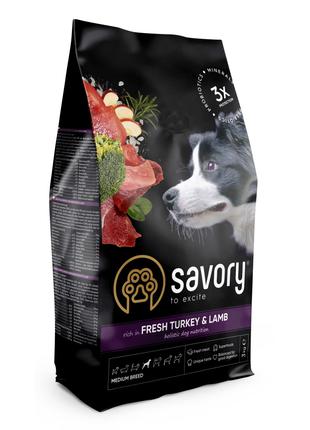 Сухой корм Savory Medium Breed для собак средних пород с индей...