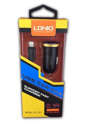 Автомобильное зарядное устройство LDNIO DL-C22 + кабель Lightn...