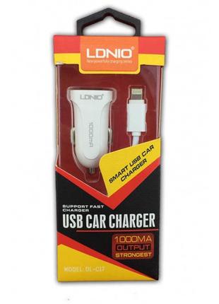 Автомобильное зарядное устройство LDNIO DL-C17 + кабель Lightn...