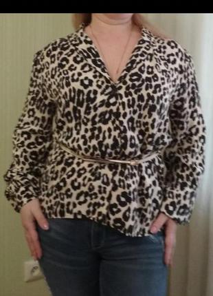 Рубашка блузка прямая с леопардовым принтом