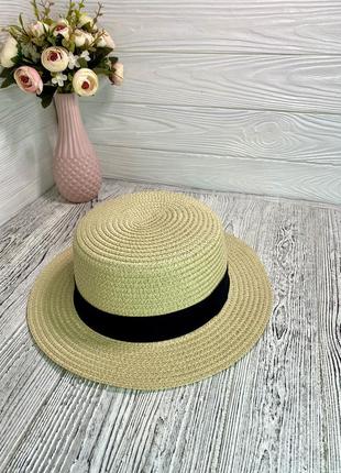 Шляпа соломенная солнцезащитная канотье женская