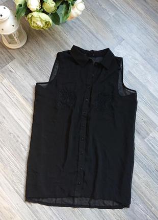 Нежная черная блуза без рукавов блузка блузочка майка