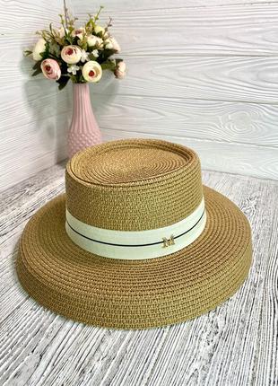 Солнцезащитная соломенная шляпа женская абажур бежевая