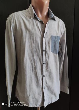 Стильная брендовая приталенная мужская рубашка котон