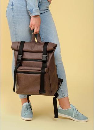 Женский рюкзак коричневый ролл топ