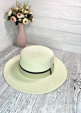 Летняя женская солнцезащитная соломенная шляпа канотье белая (...