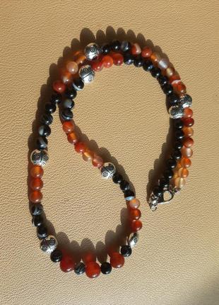 Ожерелье из натуральных камней агат, сердолик и сардорикс