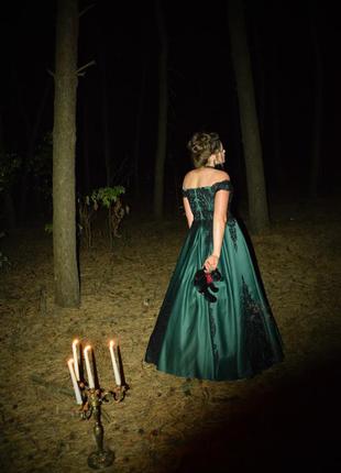 Сукня зелена королівська атласна платье вечернее випускна