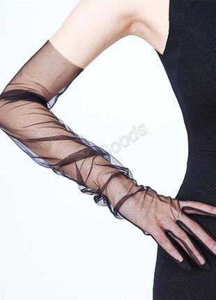 Перчатки фатиновые длинные Черные (p1030-black)