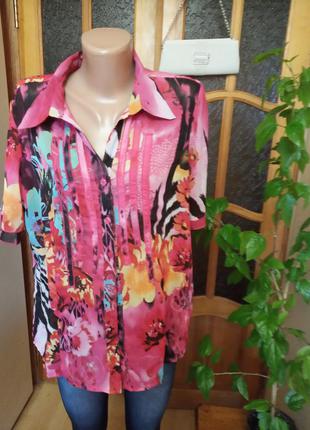 Яркая женская рубашка блуза под шифон в цветочный принт р.xxl/52