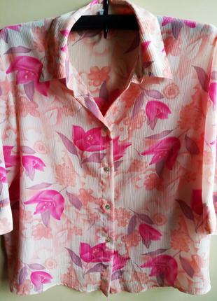 Річна блуза жіноча сорочка під шифон квітковий принт в розов...