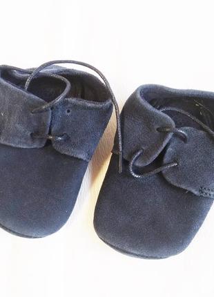 Пинетки кожаные синие на шнурках (размер 18-18,5 (6-9 мес))