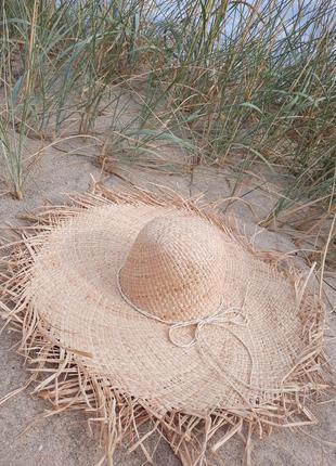 Шикарная соломенная шляпка с широкими полями(рафия)