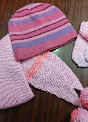 Шапка, шарф и рукавички на 2-3 года