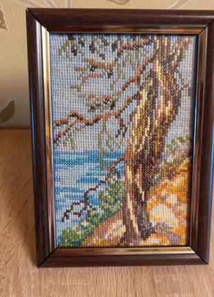 🖼 картина "дерево над морем"  вышивка крестом, ручная работа