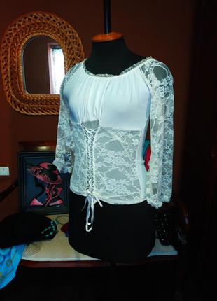 Винтажная гипюровая блуза на шнуровке гипюр кружево ретро