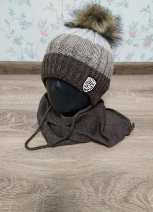 Зимняя шапка с шарфом на флисе 48/50 размер
