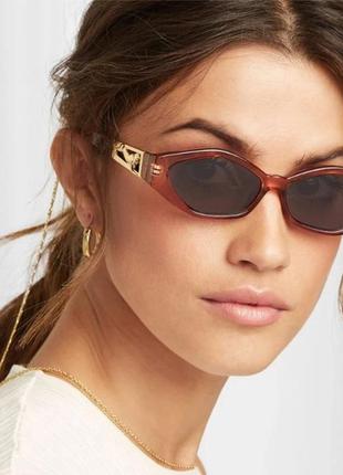 Тренд 2021 солнцезащитные очки светлые коричневые узкие геомет...