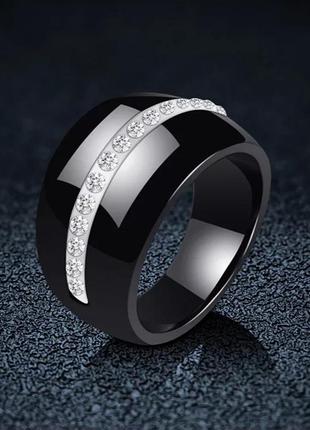 Широкое кольцо керамика черное колечко керамическое с камнями ...
