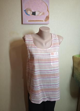 Блуза майка из хлопка в розовую полоску 14 размер