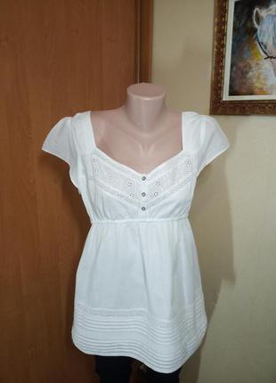 Белая рубашка блуза решита летняя белая 14 размер