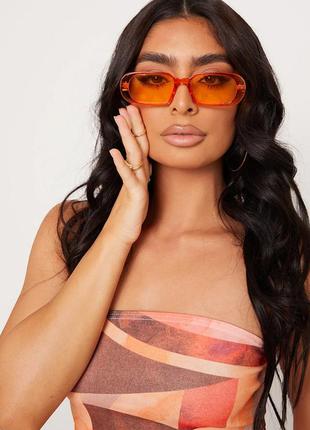 Тренд оранжевые очки солнцезащитные ретроузкие овальные окуляр...