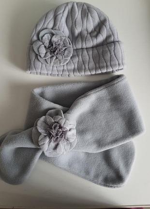 Изысканный комплект шапка+шарф для юной леди. перчатки в подарок