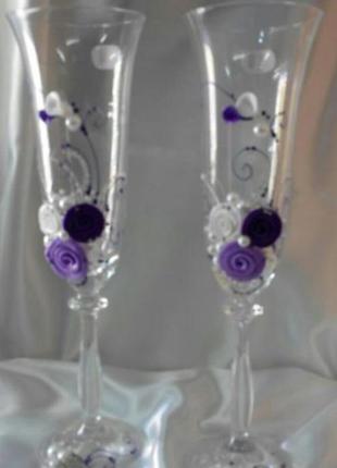 Свадебные бокалы "фиолетовый букет" (bohemia, чехия), 190 мл.