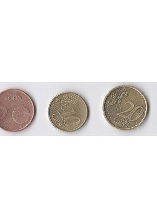 Монеты 1 цент,2,5,10,20,50,1 Евро 1998-2002 гг Испания