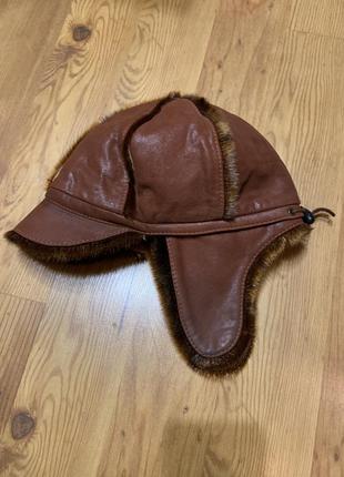 Крутая кожаная шапка-кепка ушанка с мехом норки, теплая, зимняя
