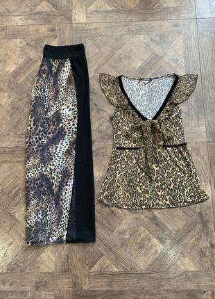 Комплект, костюм, стильный леопардовый летний наряд, размер m/l