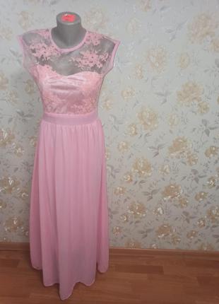Вечернее нежное розовое платье в пол