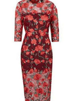 Очаровательное нарядное миди платье кружево цветы topshop