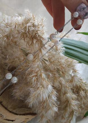 Серьги - ожерелье с белым жемчугом "берегиня"