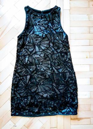 Черное коктейльное платье в паетки кружево h&m