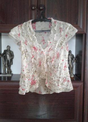 Натуральная батистовая блузка с розовым рисунком per una