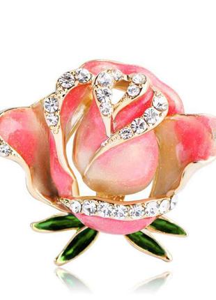 Брошь женская бижутерия с эмалью роза розовая brbf110842